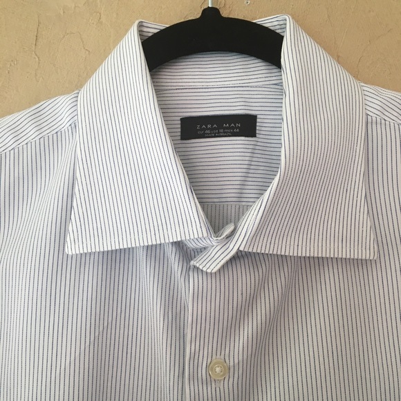 Zara Man White Striped Long Sleeve Shirt Sz. L - Picture 5 of 10